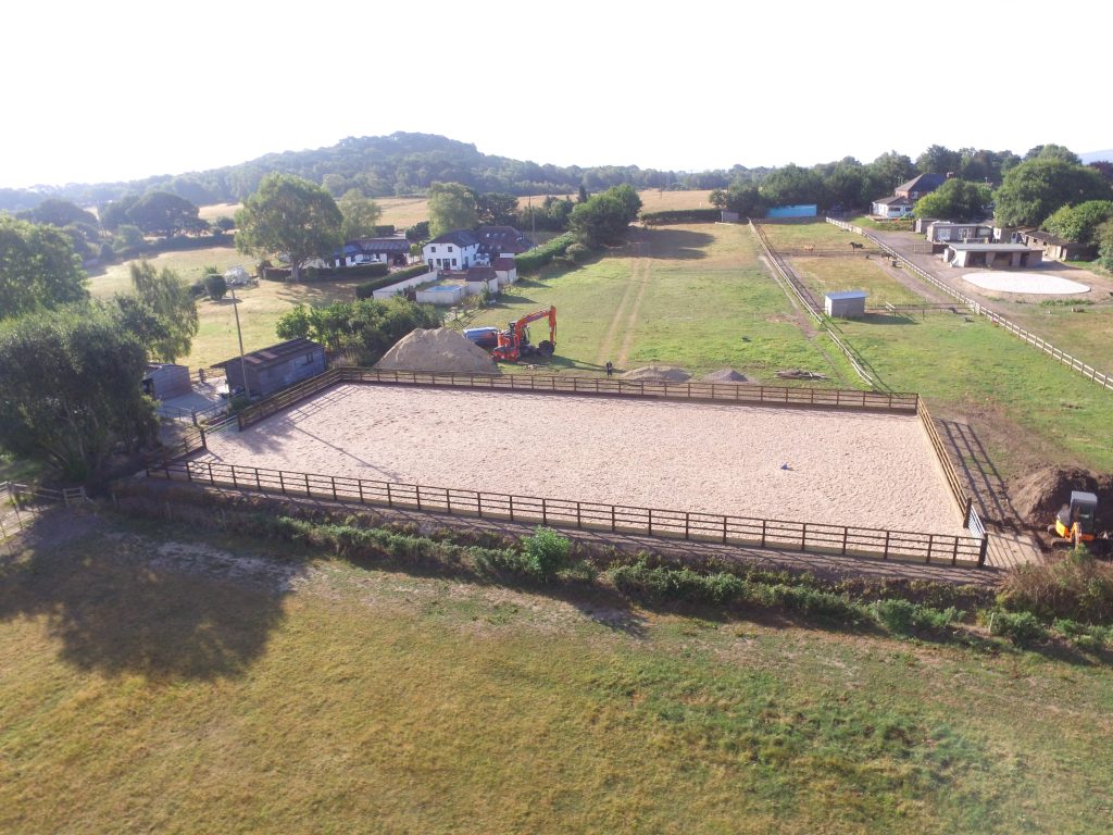 Aerial photo of a riding arena under construction